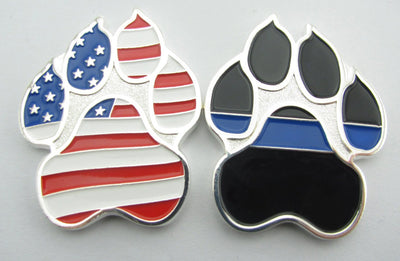 Mini American Flag K-9 / K9 Paw Challenge Coin with Thin Blue Line